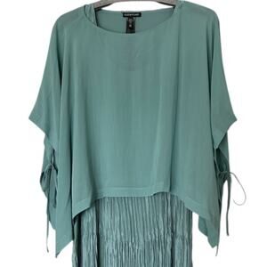 Eileen Fisher System Silk Georgette Wrap/Poncho Women's S/M Sheer Amal Green